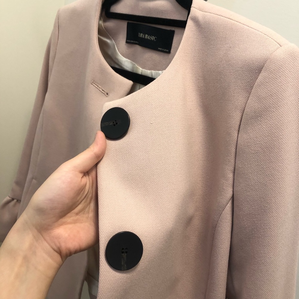 ZARA ruffle sleeve blazer / jacket very light pink
